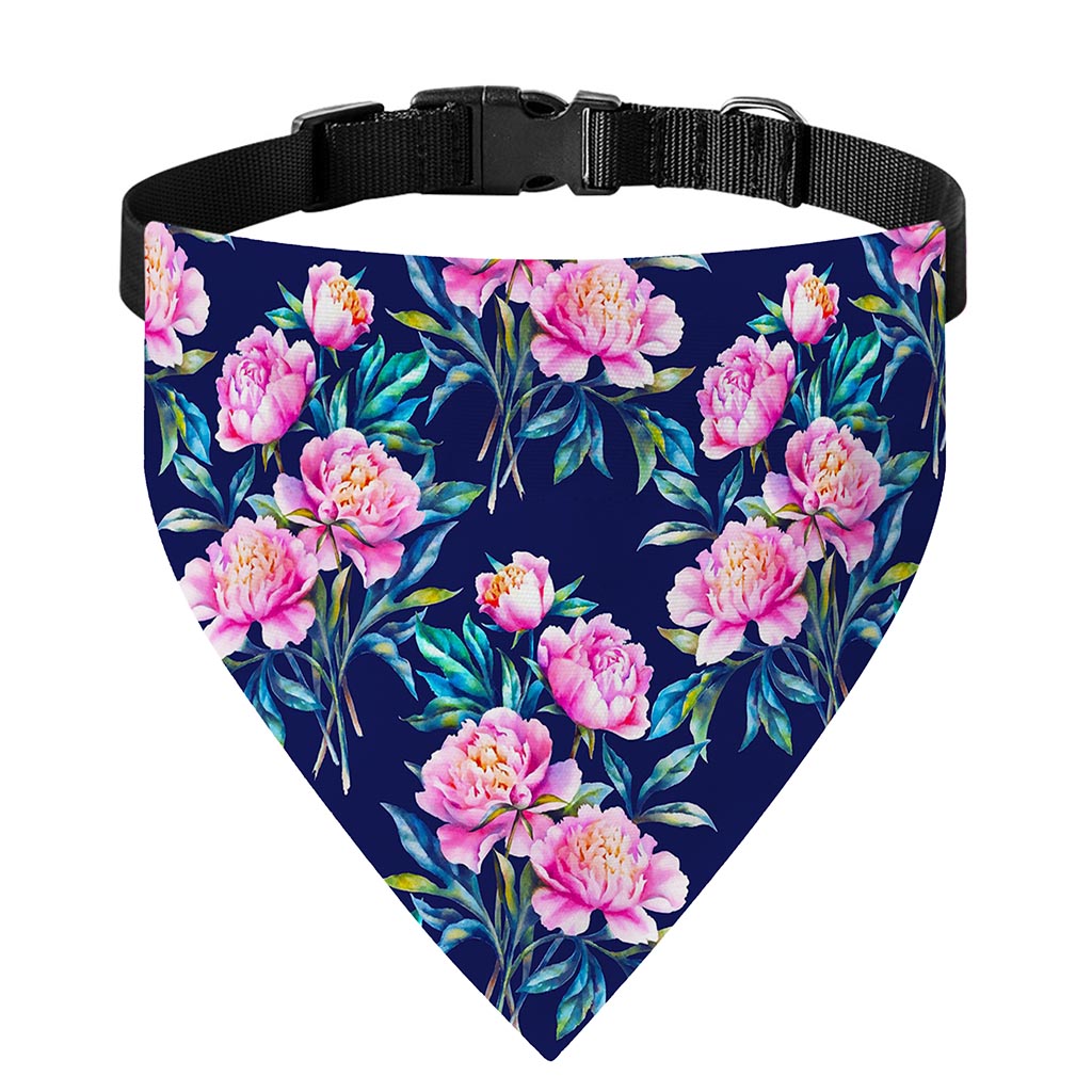 Pink Peony Floral Flower Pattern Print Over The Collar Dog Bandana