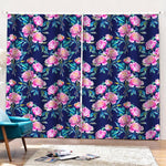Pink Peony Floral Flower Pattern Print Pencil Pleat Curtains