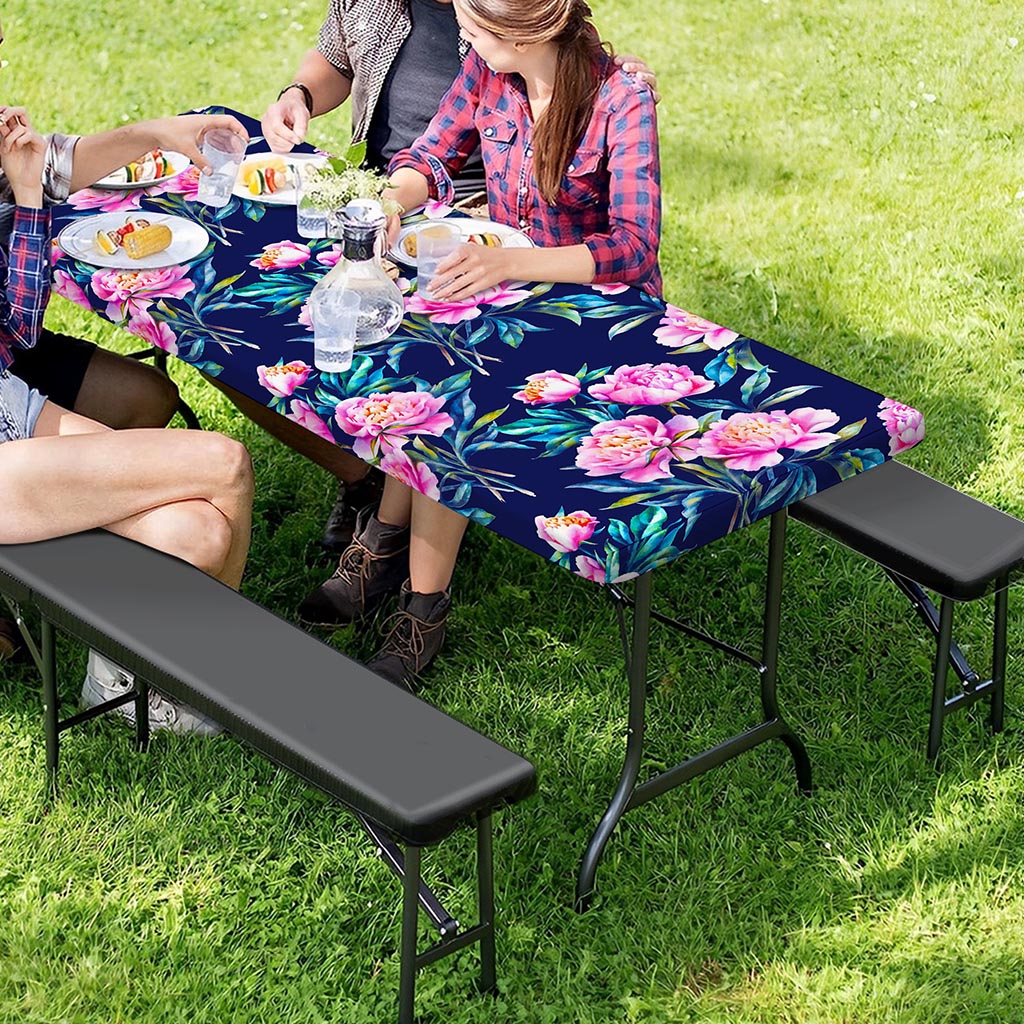 Pink Peony Floral Flower Pattern Print Picnic Table Cover