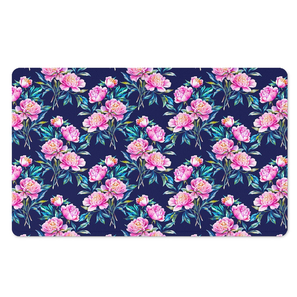 Pink Peony Floral Flower Pattern Print Polyester Doormat