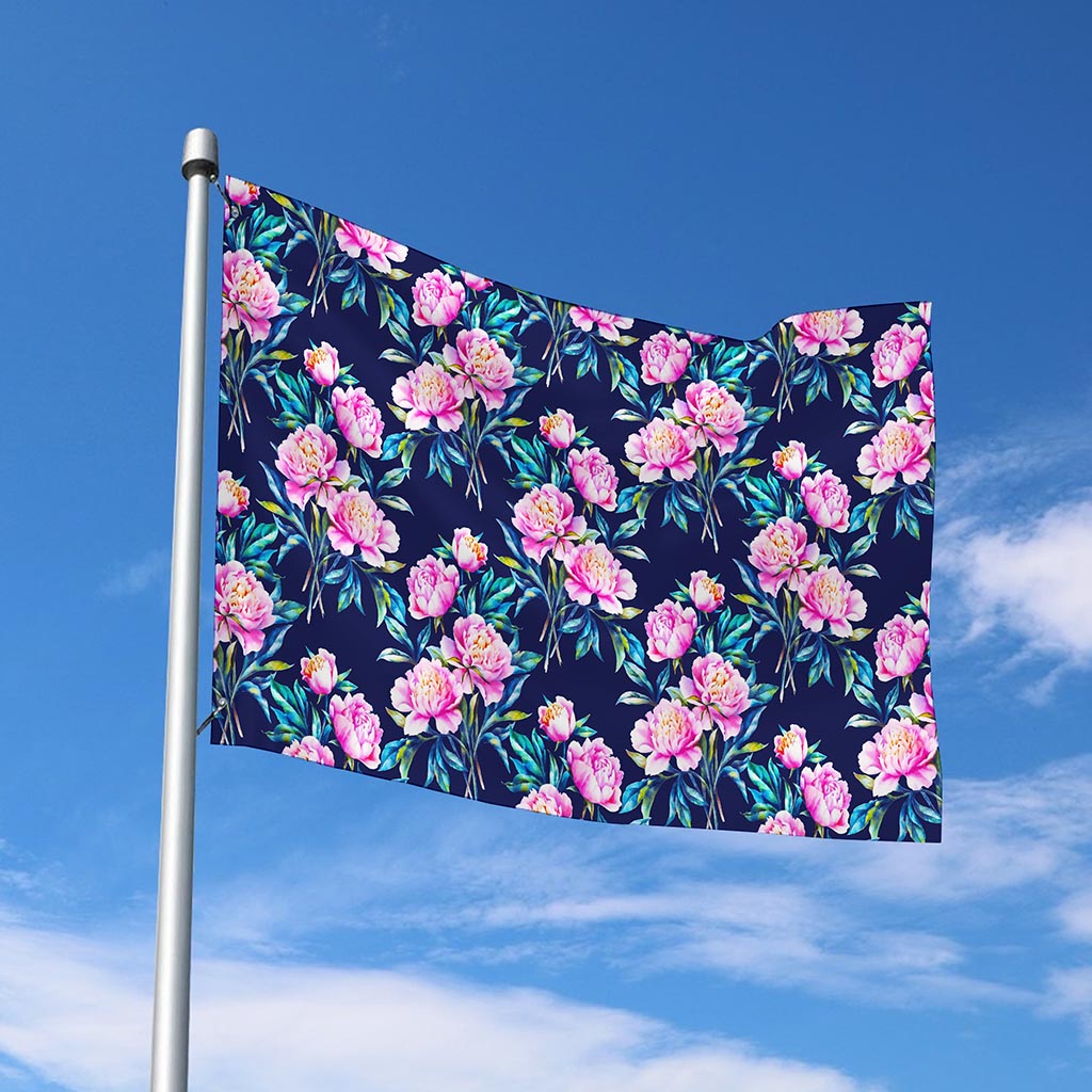 Pink Peony Floral Flower Pattern Print Polyester Flag