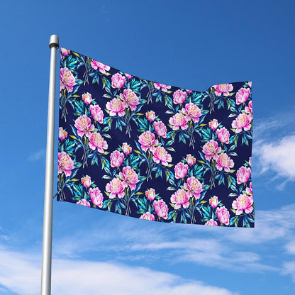 Pink Peony Floral Flower Pattern Print Polyester Flag