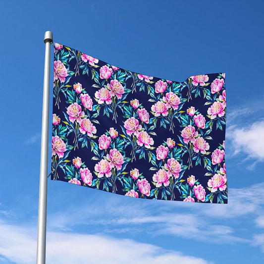 Pink Peony Floral Flower Pattern Print Polyester Flag