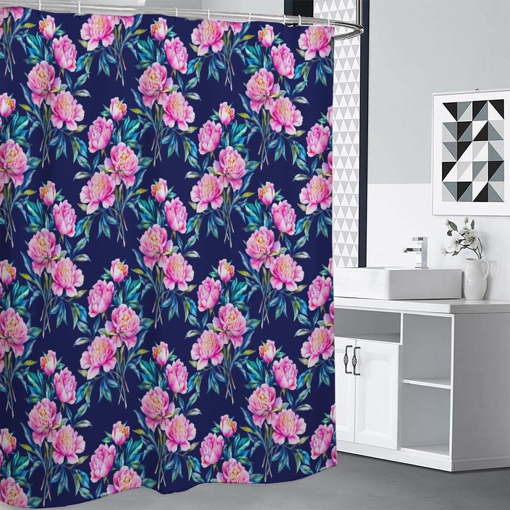 Pink Peony Floral Flower Pattern Print Premium Shower Curtain