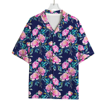 Pink Peony Floral Flower Pattern Print Rayon Hawaiian Shirt