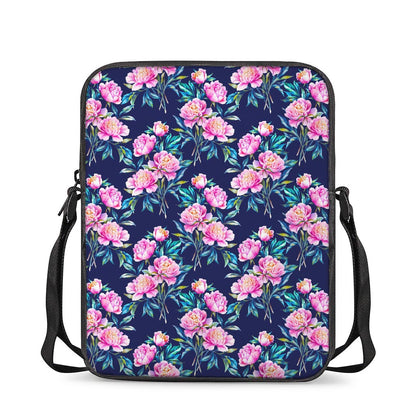 Pink Peony Floral Flower Pattern Print Rectangular Crossbody Bag