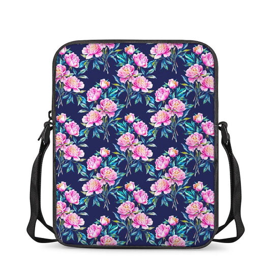 Pink Peony Floral Flower Pattern Print Rectangular Crossbody Bag