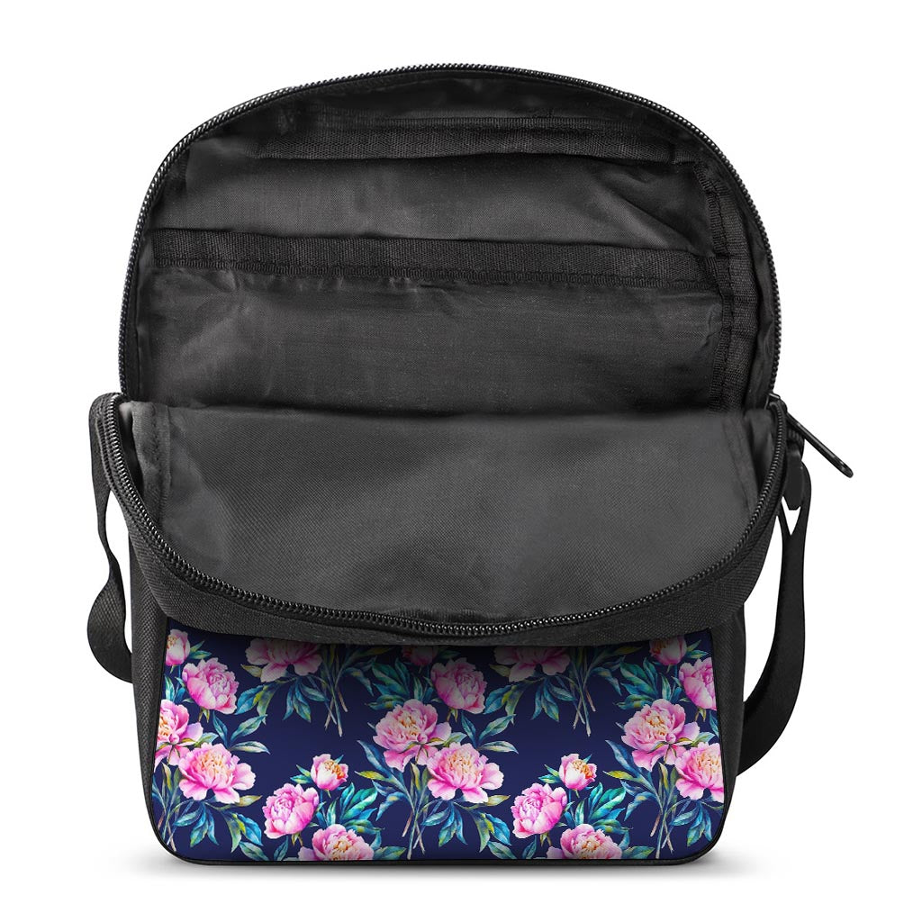 Pink Peony Floral Flower Pattern Print Rectangular Crossbody Bag