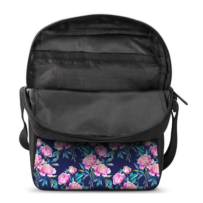 Pink Peony Floral Flower Pattern Print Rectangular Crossbody Bag