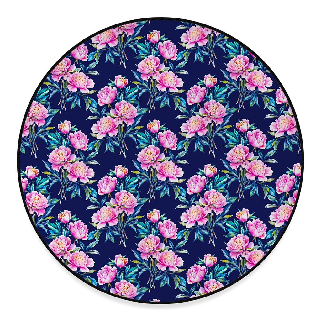Pink Peony Floral Flower Pattern Print Round Floor Mat