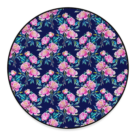 Pink Peony Floral Flower Pattern Print Round Floor Mat