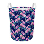 Pink Peony Floral Flower Pattern Print Round Laundry Basket