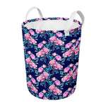 Pink Peony Floral Flower Pattern Print Round Laundry Basket