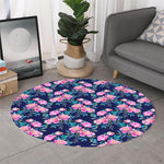 Pink Peony Floral Flower Pattern Print Round Rug