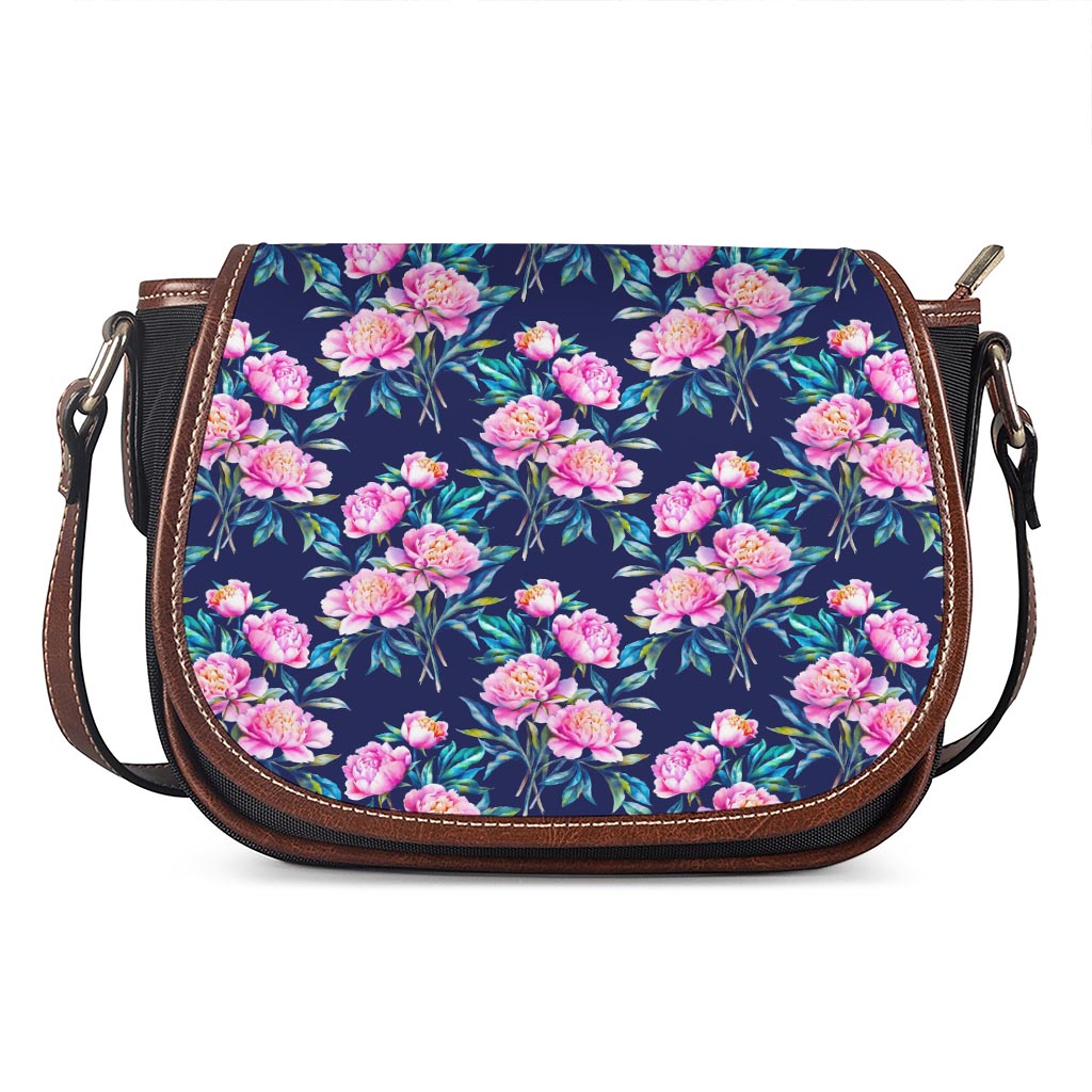 Pink Peony Floral Flower Pattern Print Saddle Bag