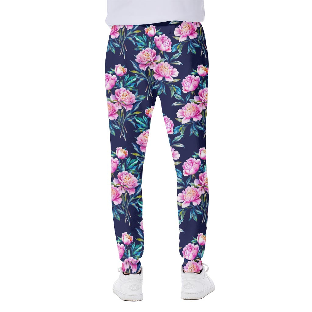 Pink Peony Floral Flower Pattern Print Scuba Joggers