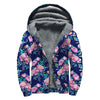 Pink Peony Floral Flower Pattern Print Sherpa Lined Zip Up Hoodie