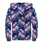 Pink Peony Floral Flower Pattern Print Sherpa Lined Zip Up Hoodie