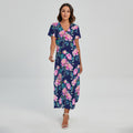 Pink Peony Floral Flower Pattern Print Short Sleeve Maxi Dress