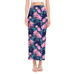 Pink Peony Floral Flower Pattern Print Side Slit Maxi Skirt