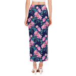 Pink Peony Floral Flower Pattern Print Side Slit Maxi Skirt