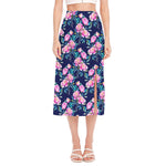 Pink Peony Floral Flower Pattern Print Side Slit Midi Skirt