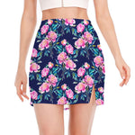 Pink Peony Floral Flower Pattern Print Side Slit Mini Skirt