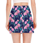 Pink Peony Floral Flower Pattern Print Side Slit Mini Skirt