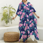 Pink Peony Floral Flower Pattern Print Silk V-Neck Kaftan Dress