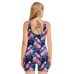 Pink Peony Floral Flower Pattern Print Sleeveless One Piece Swimsuit