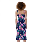 Pink Peony Floral Flower Pattern Print Slim Fit Midi Cami Dress