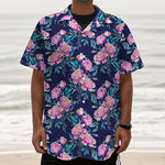 Pink Peony Floral Flower Pattern Print Textured Short Sleeve Shirt