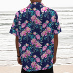 Pink Peony Floral Flower Pattern Print Textured Short Sleeve Shirt