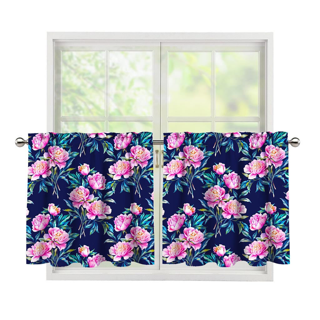 Pink Peony Floral Flower Pattern Print Tier Curtains