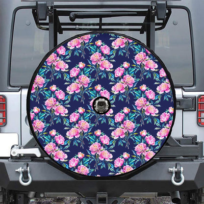 Pink Peony Floral Flower Pattern Print Tire Cover With Camera Hole