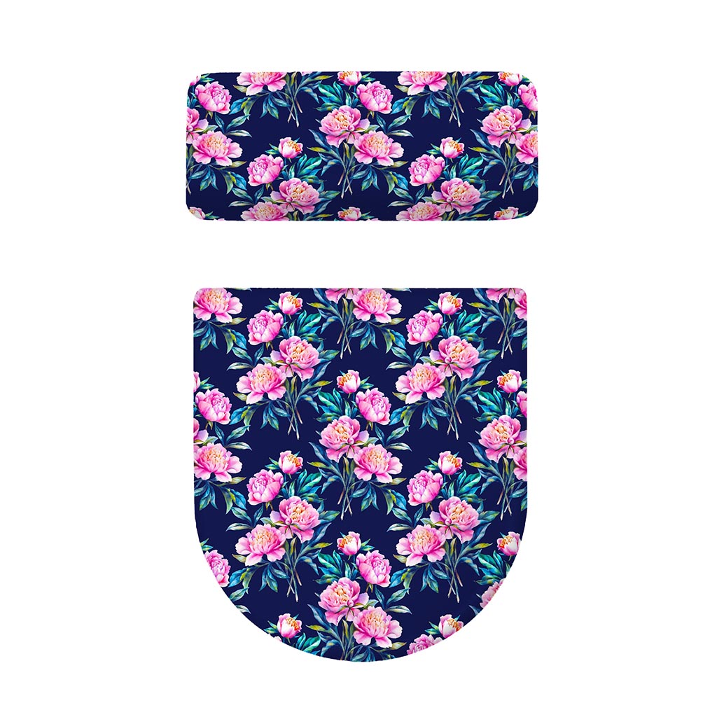 Pink Peony Floral Flower Pattern Print Toilet Lid And Tank Cover Set