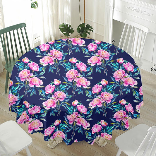 Pink Peony Floral Flower Pattern Print Waterproof Round Tablecloth