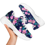 Pink Peony Floral Flower Pattern Print White Chunky Shoes