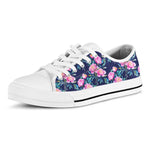 Pink Peony Floral Flower Pattern Print White Low Top Sneakers