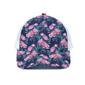 Pink Peony Floral Flower Pattern Print White Mesh Trucker Hat