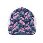 Pink Peony Floral Flower Pattern Print White Mesh Trucker Cap
