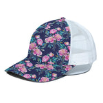 Pink Peony Floral Flower Pattern Print White Mesh Trucker Cap