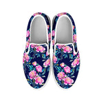 Pink Peony Floral Flower Pattern Print White Slip On Sneakers