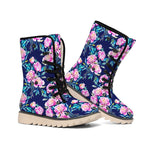 Pink Peony Floral Flower Pattern Print Winter Boots