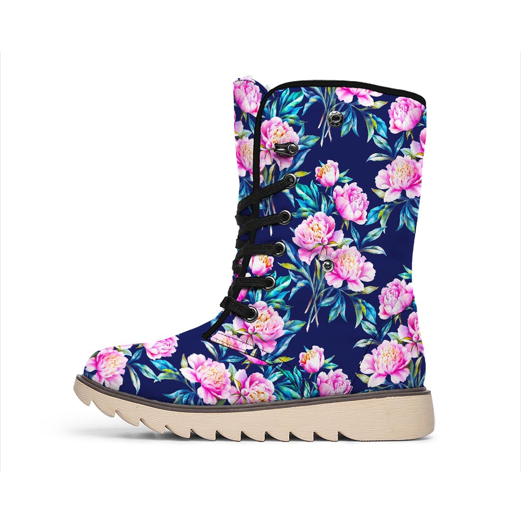 Pink Peony Floral Flower Pattern Print Winter Boots