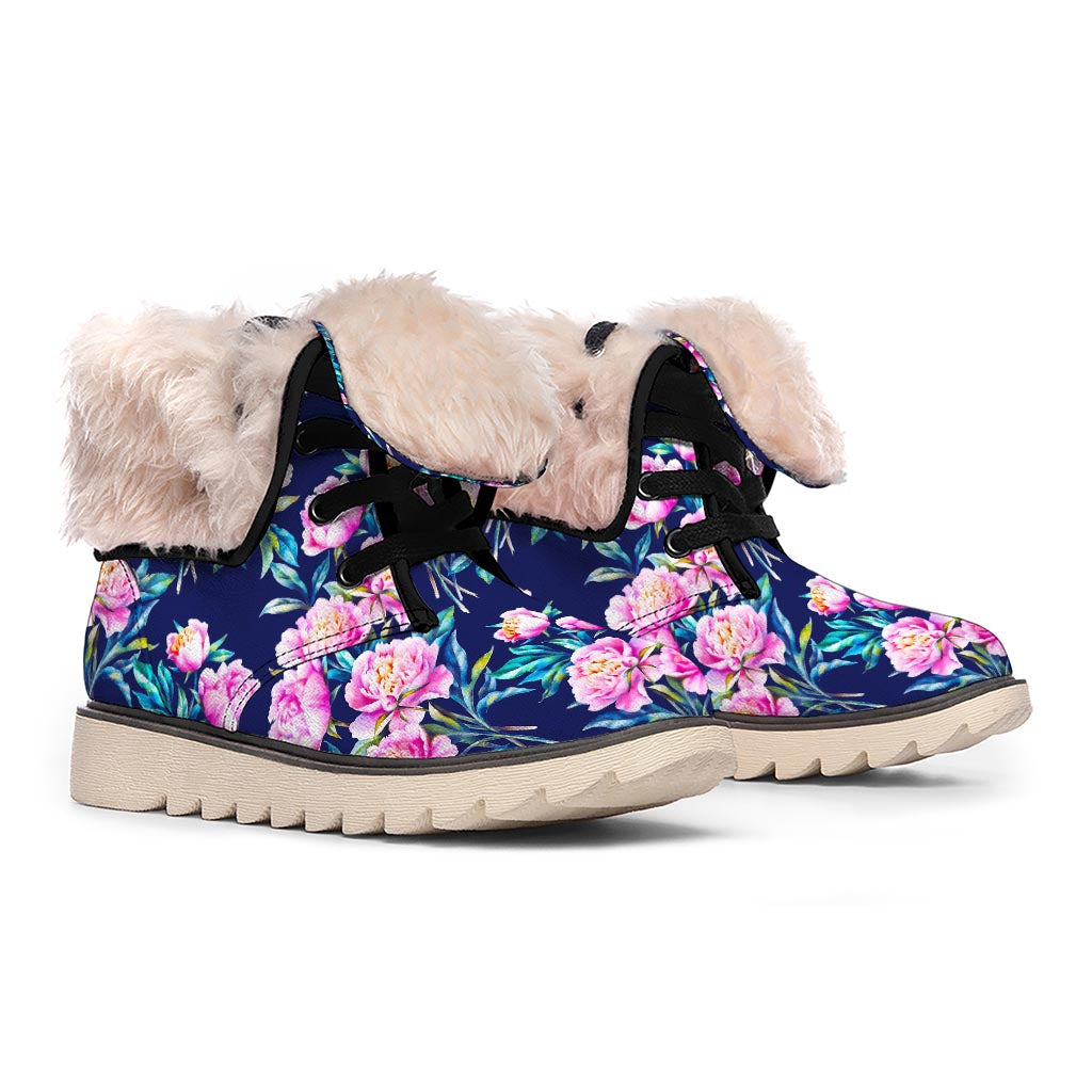 Pink Peony Floral Flower Pattern Print Winter Boots