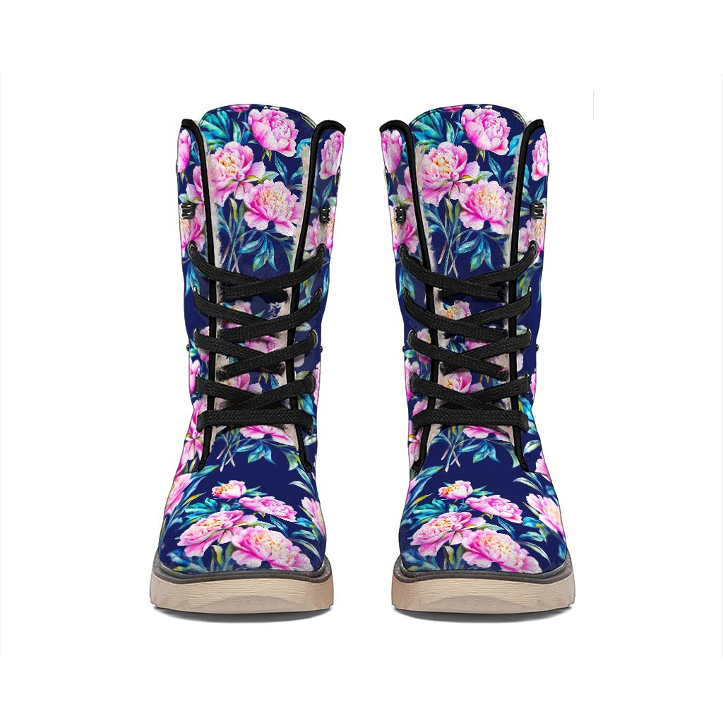 Pink Peony Floral Flower Pattern Print Winter Boots