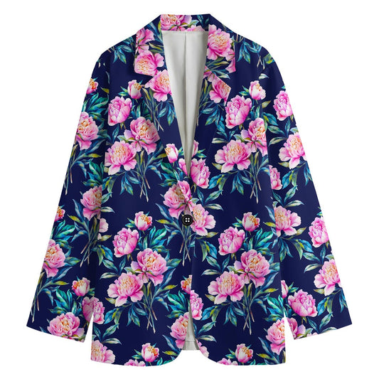 Pink Peony Floral Flower Pattern Print Women's Blazer