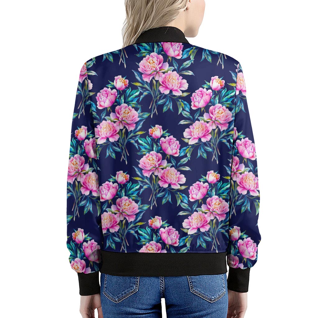 Pink Peony Floral Flower Pattern Print Women's Bomber Jacket