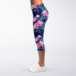 Pink Peony Floral Flower Pattern Print Women's Capri Leggings